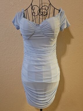 Windsor Light Blue Strapless Ruched Dress